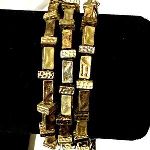 Chicos Brutalist Tile Bead Bracelet Rectangle Gold Tone Multi Strand Modernist